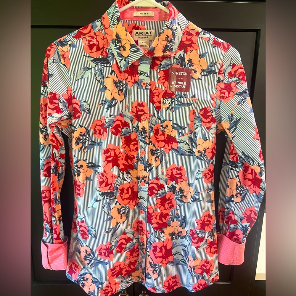 Ariat Pink Flower and Blue Stripe
